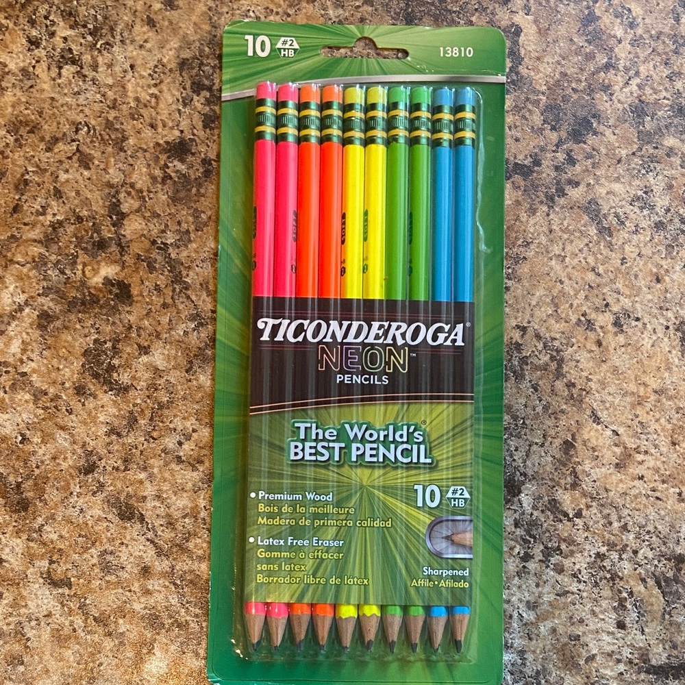 Ticonderoga Neon Pencils 10-Pack The World’s Best #2 Pencil Colorful Multi Color
